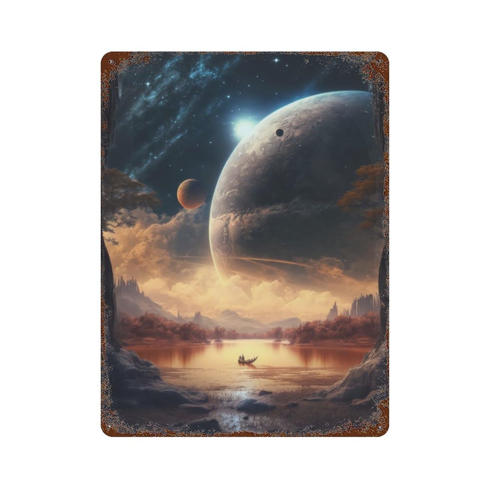 Exoplanet Hyperion Terra Weathered Tin Sign 15.7"x11.8", Novelty Wall Decor for Garage, Pub Or Kitchen