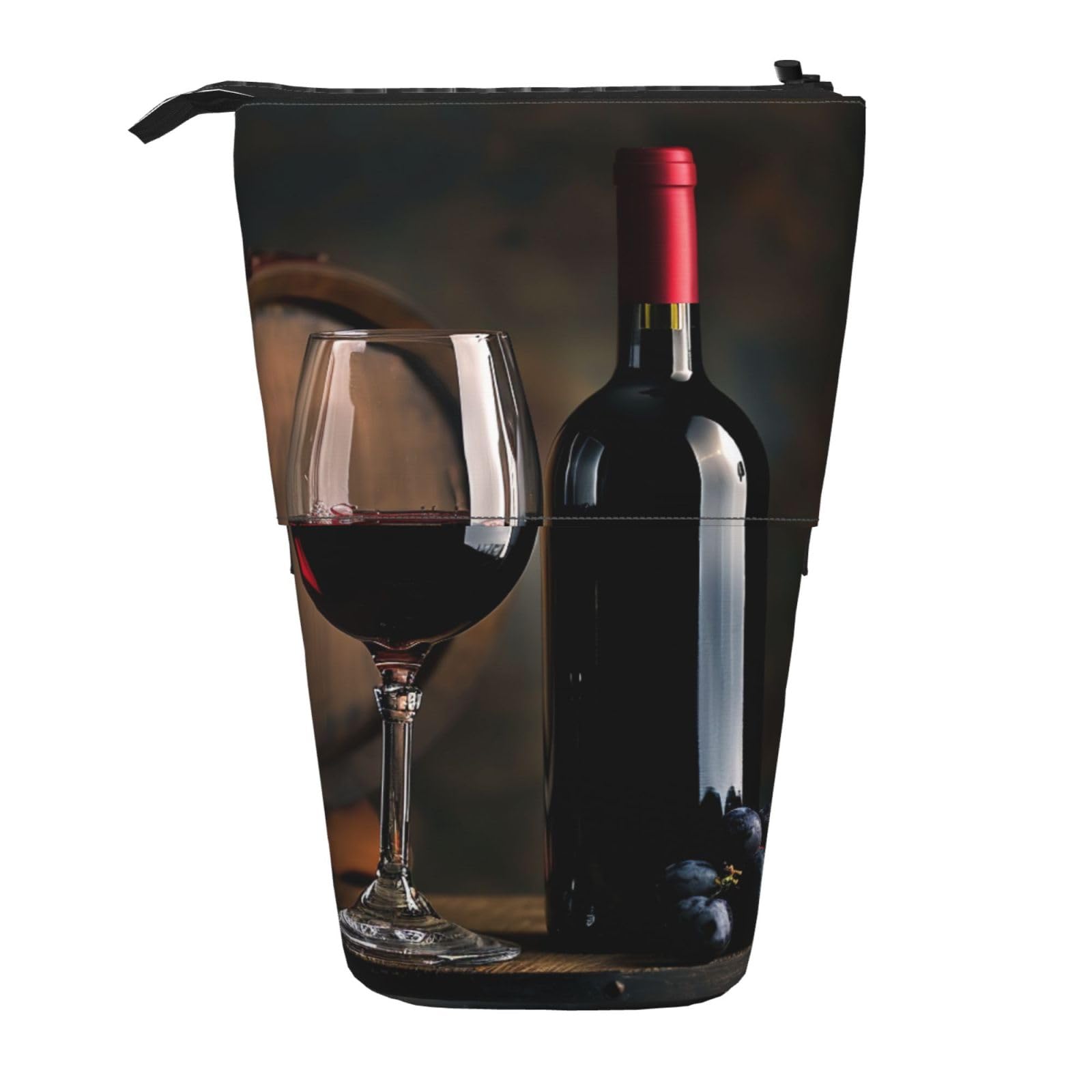 JKSEEPYN Telescopic Pencil Case Pen Bag, Red Wine Bottle Glass Prints Cute Pencil Organizer, Portable Pencil Bag for School Office Travel