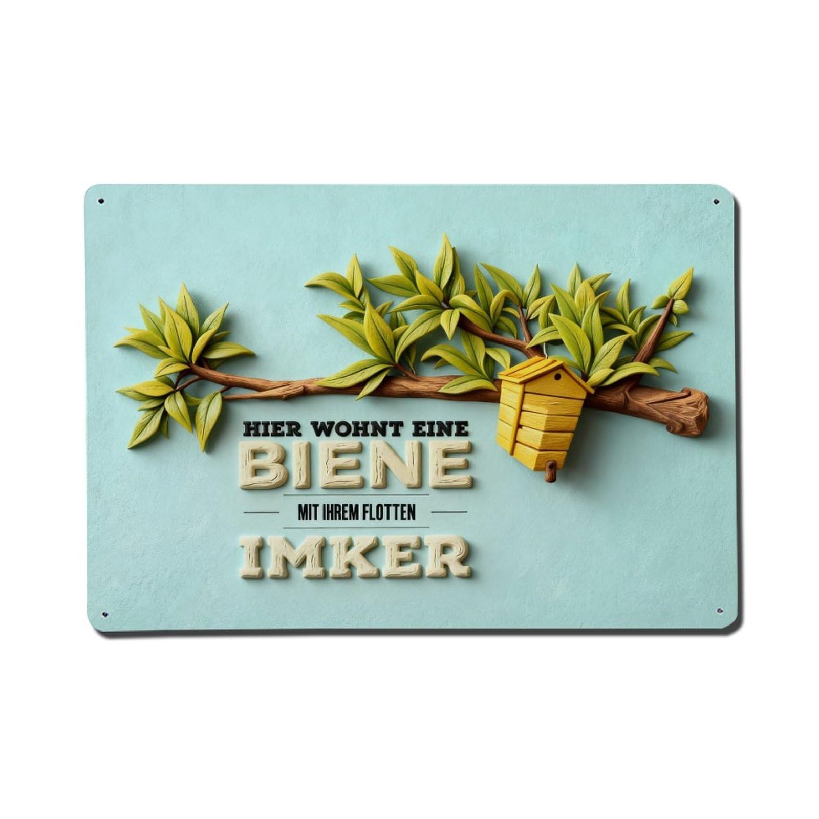 Bee Hive Tree Branch Leaves Metal Tin Sign Plaque