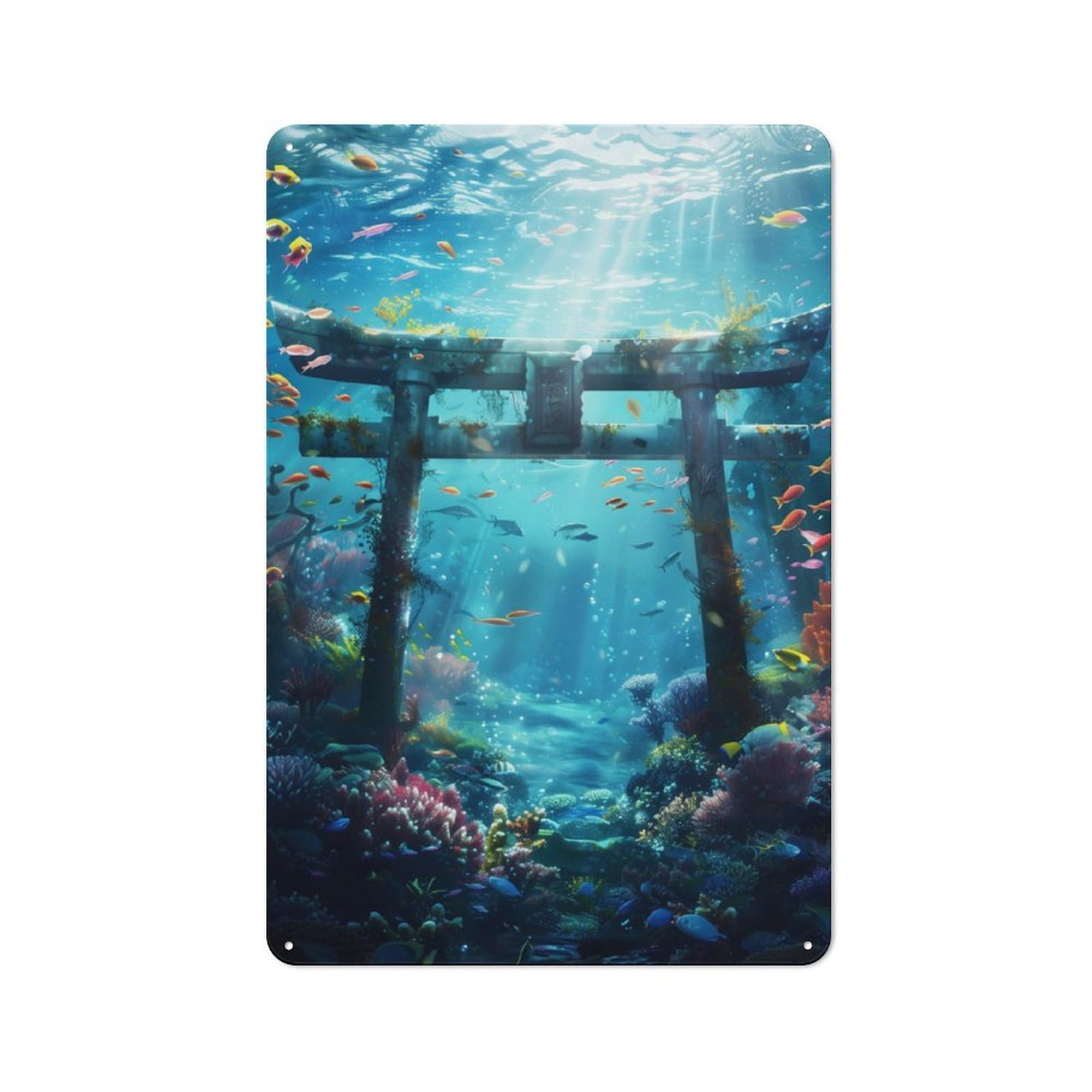 Underwater Torii Gate Industrial-style Tin Sign 30x20cm for Pub Or Café, Suited to Pub Decor Enthusiasts