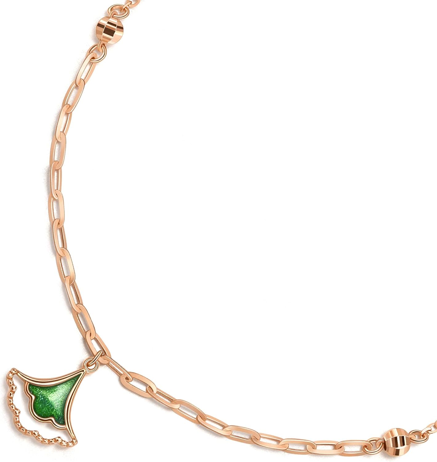 CHOW SANG SANG Delicate Gold 18K Rose Gold Enamel Gingko Leaf Bracelet, Necklace for Women 92255B 92255N