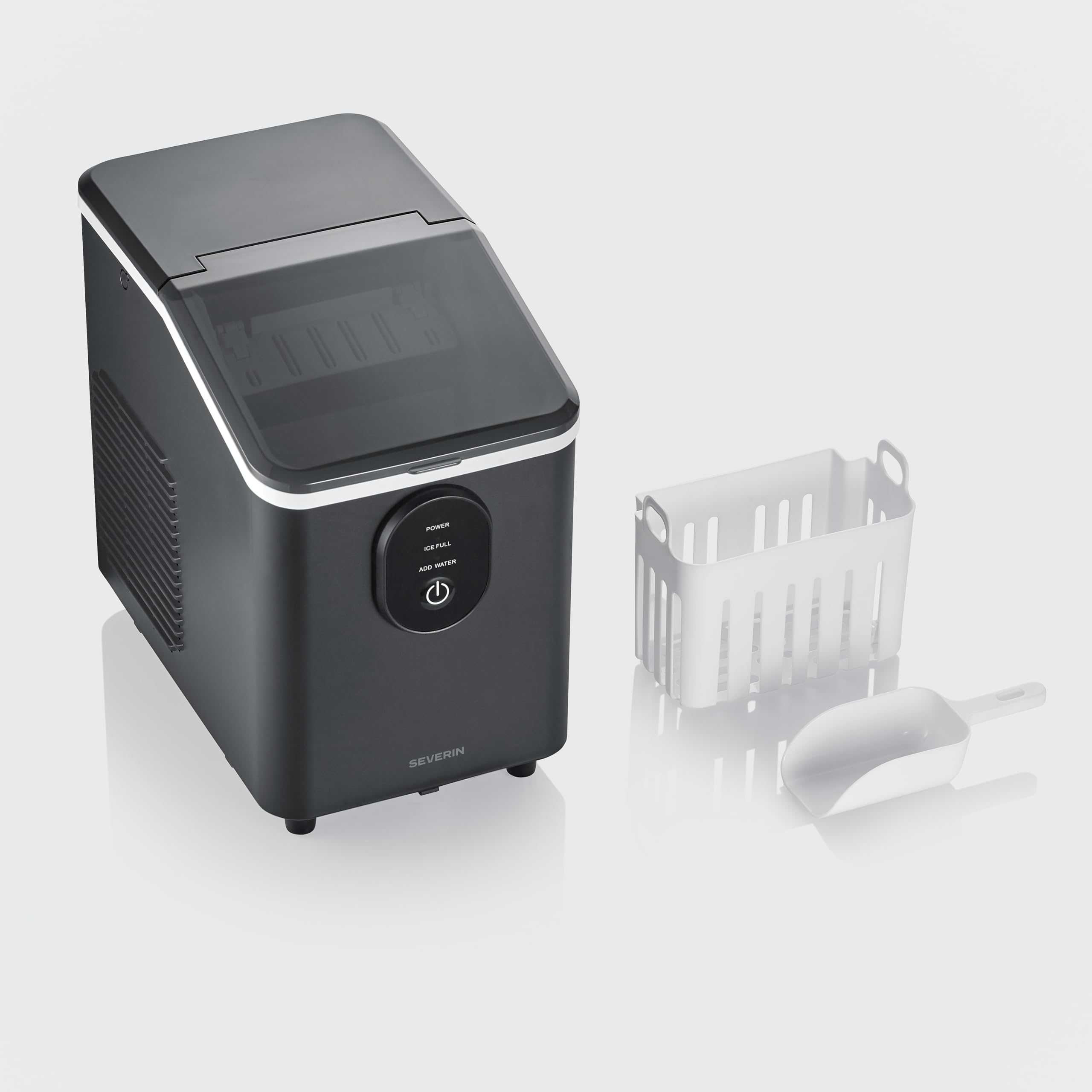 Severin Máquina para hacer cubitos de hielo, máquina para hacer hielo, 8 cubitos en solo 8 minutos, capacidad 1,2 l, fácil de usar y limpiar, apagado automático, diseño compacto, 120 W, negro, EZ 7415