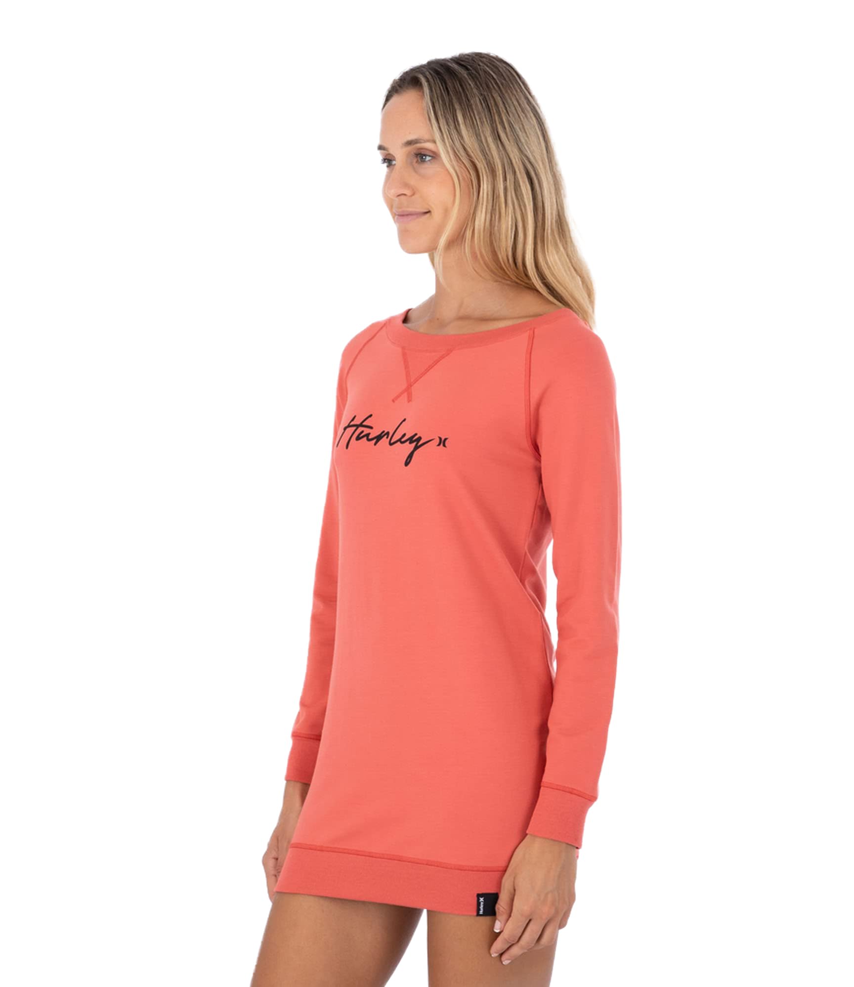 Hurley Women's W Oceancare O&o Script Fleece Dress Casual, Mineral Red, L