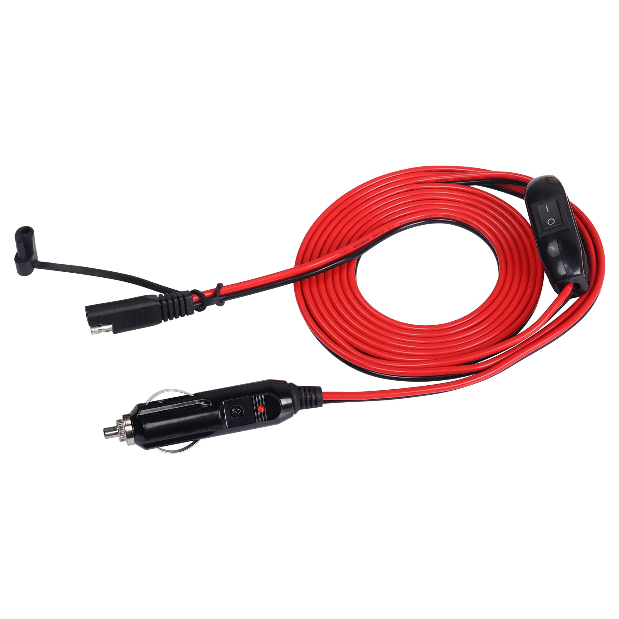 SinLoon Cigarette Lighter SAE Battery Charger Cable with Switch,12V 15A Cigarette Lighter Male Plug to Waterproof SAE Quick Release Adapter Extension Charging Cable with Fuse and LED Light (Switch)