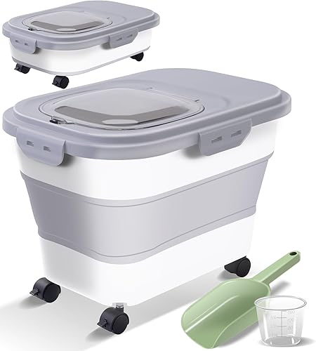 Miniatura 9 de Contenedor plegable para almacenamiento de alimento de perro con tapas, hermético, 30 35 lbs, dispensador de arroz, cereal, harina, azúcar,