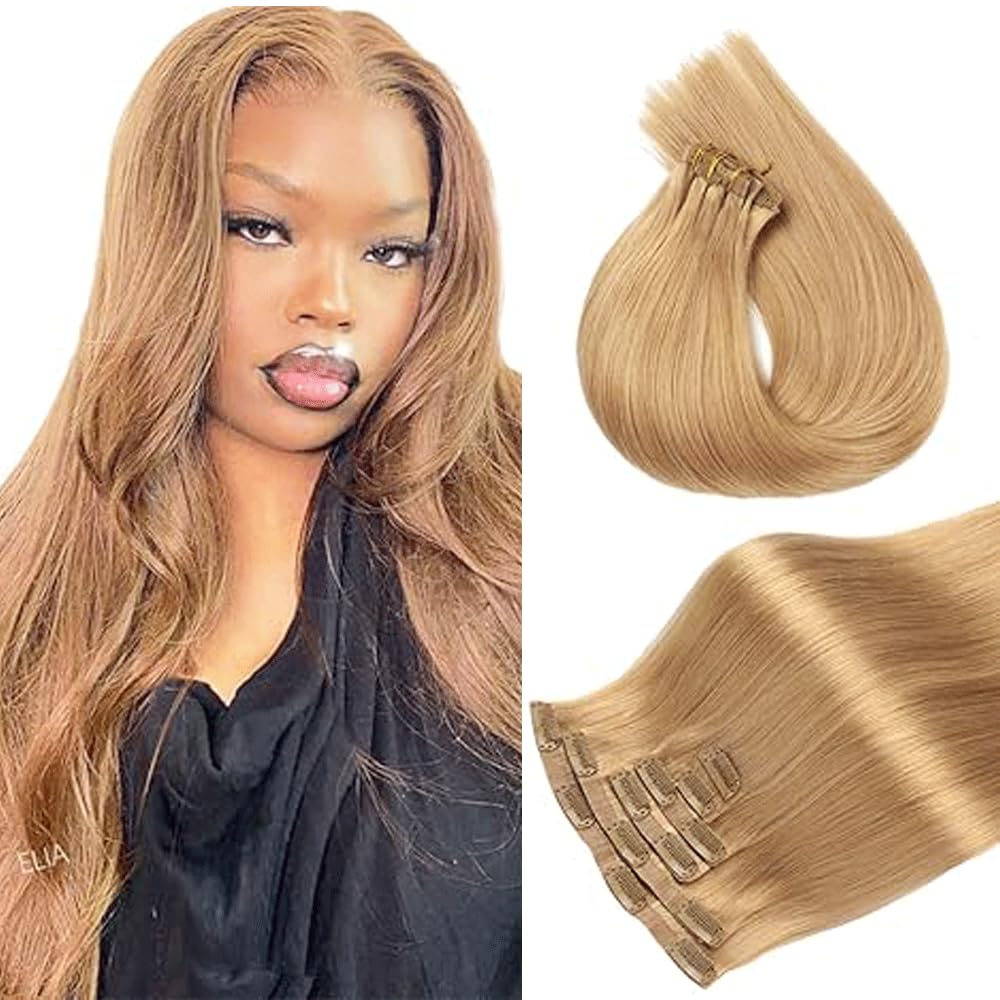 Straight Extension Cheveux Naturel Clip in Human Hair Extensions de Cheveux Humains à Clipser #27 Honey Blonde 120g 7Pcs Per Pack Pour Femmes Real Hair 28 Inch