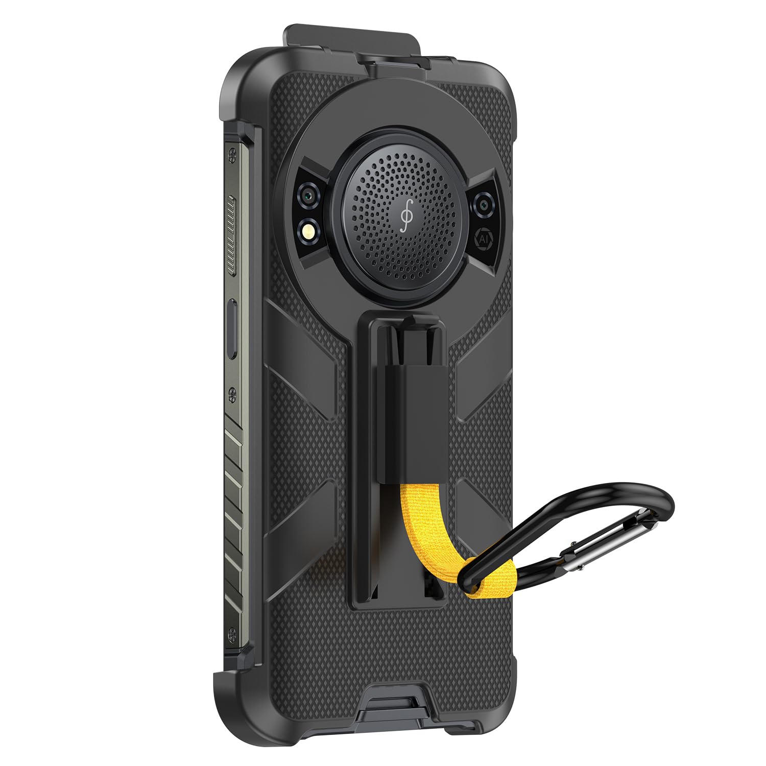 Ulefone RugKing Rugged Smartphone Armor Case Designed, 3-in-1 with Back Clip Karabiner, Shockproof Military Drop Tested Protective Phone Cover Scratch Resistant Anti-Fall Black