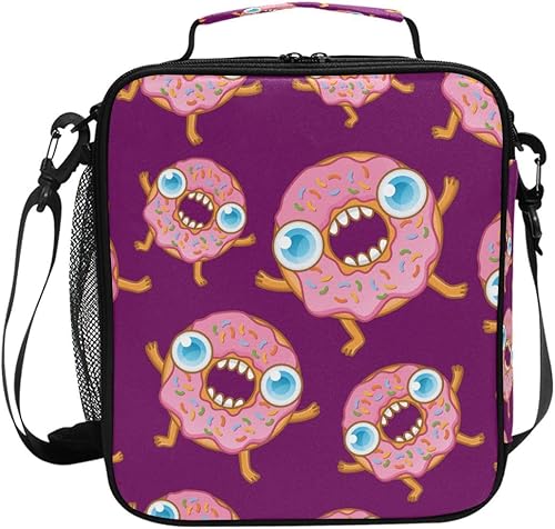 Lonchera con diseño de donas divertidas sin costuras para niñas y niños, bolsa de almuerzo para niños, bolsa de almuerzo con aislamiento térmico