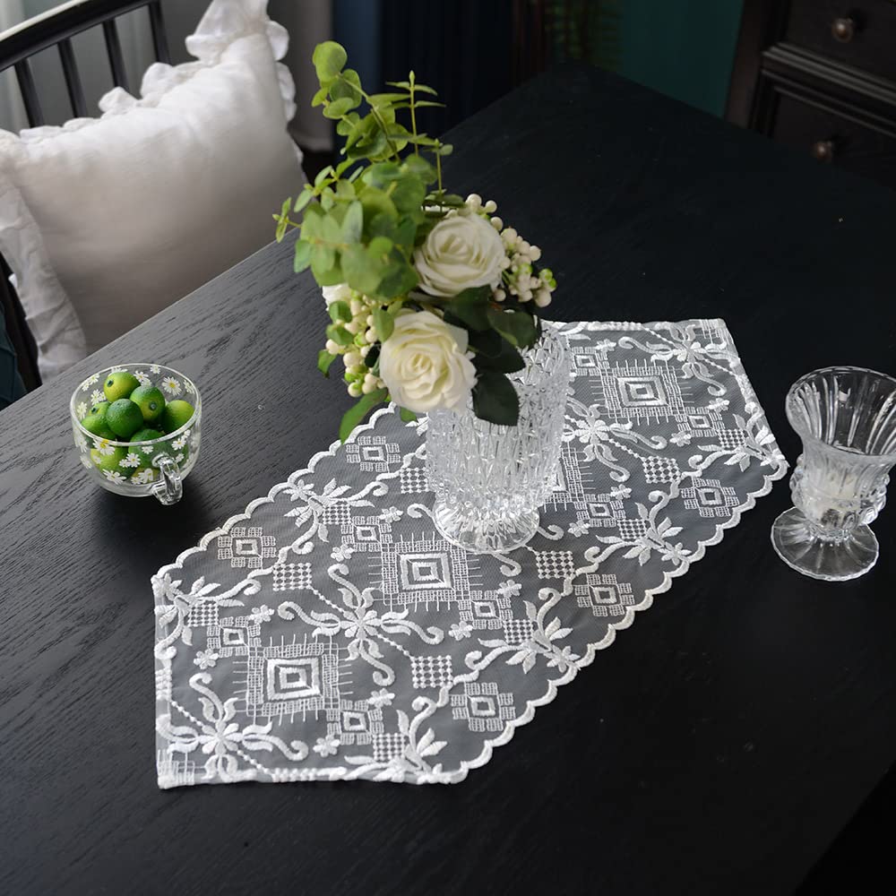 Popular Offwhite Exquisite Rustic Embroidery Tassel Pendant Table Runner with Classical Artistic Elegant Table Flag for Home Decor Table Party Wedding Holiday (Offwhite, 30x70cm)