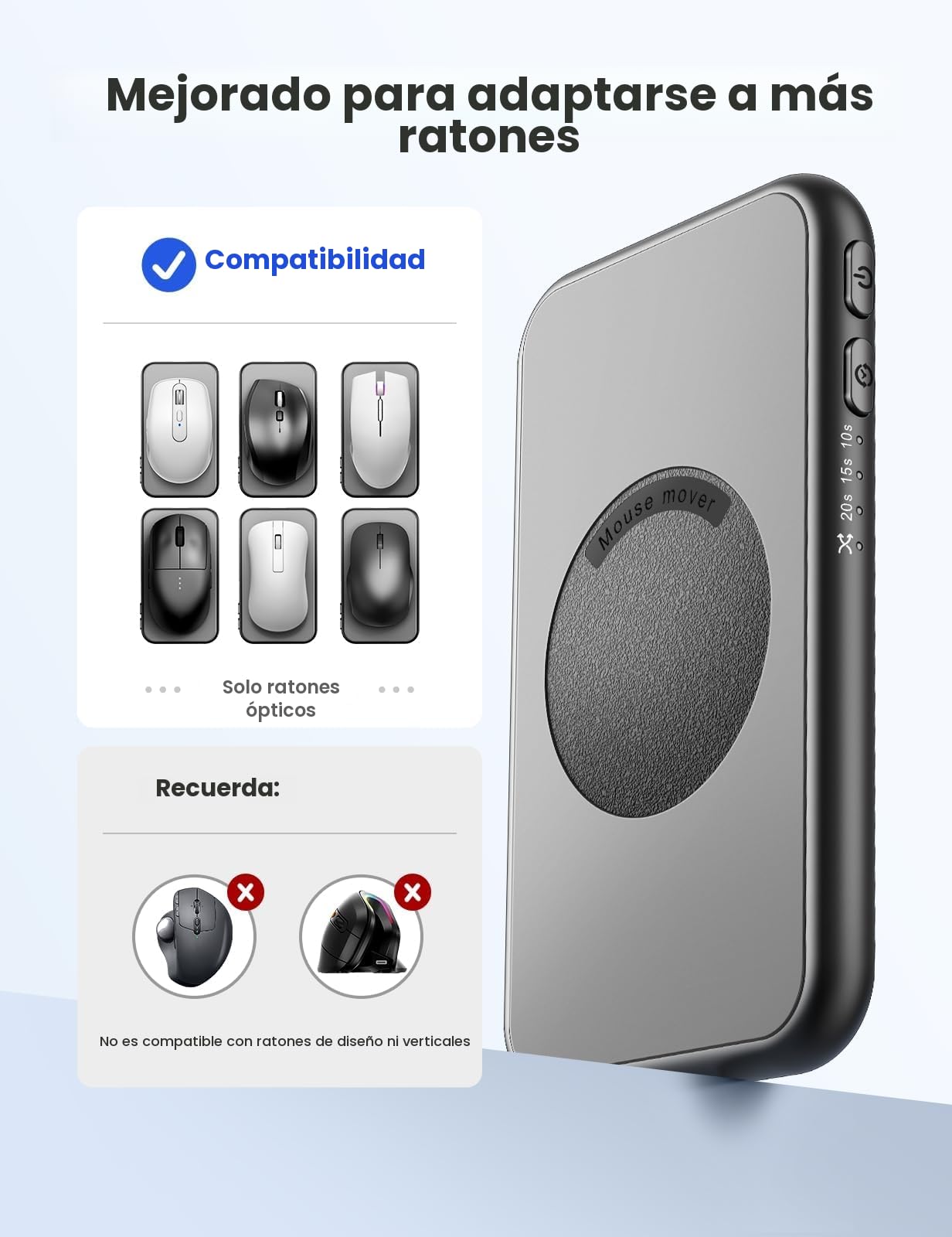 【Ultrafino y silencioso】Jiggler del ratón indetectable, dispositivo de movimiento del ratón con interruptor de encendido/apagado, agitador de ratón con movimiento aleatorio sin necesidad de drivers
