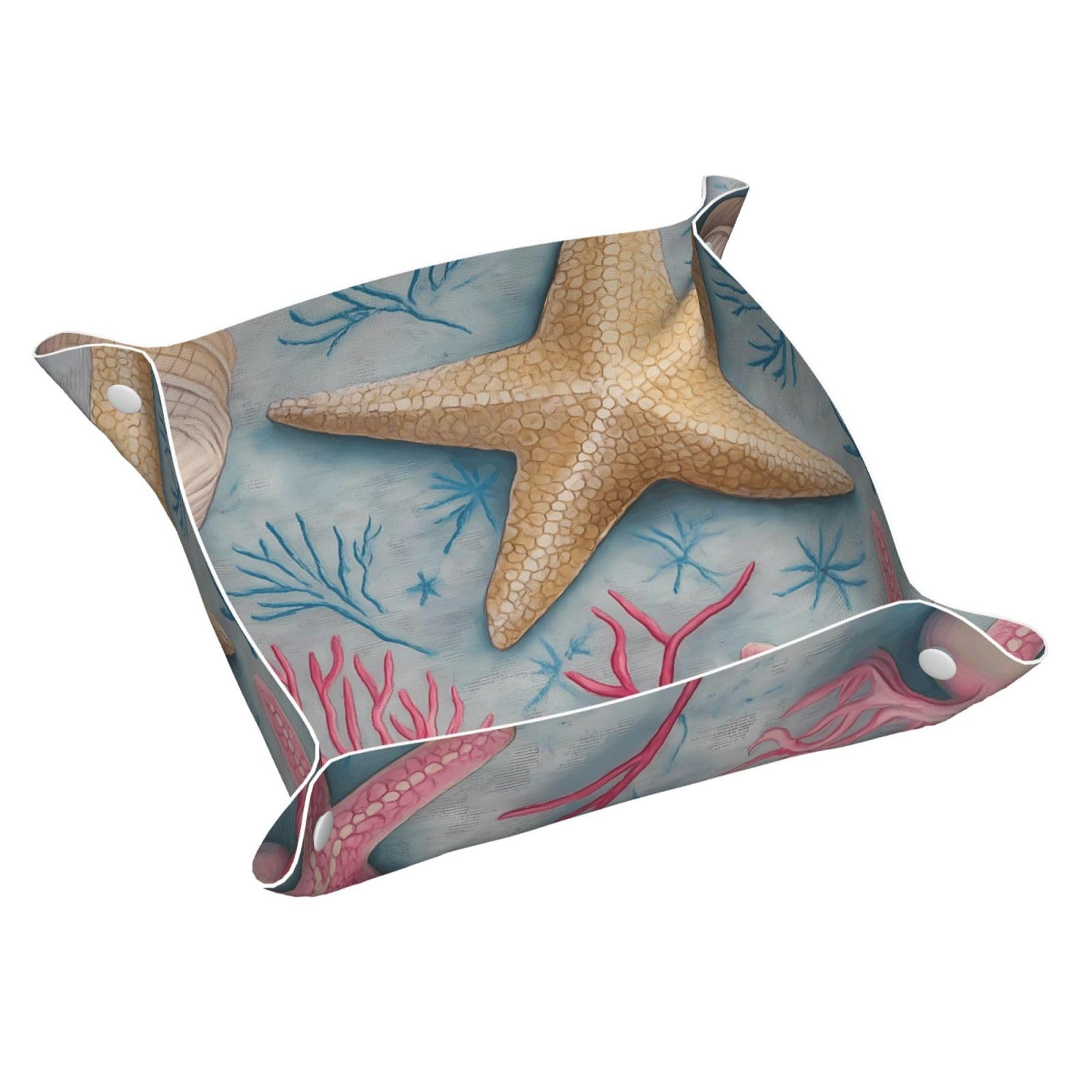 HLBSDM Ocean Starfish and Coral Tray Men's Leather Valet Parking Portable Entrance Trays Bedside Storage Box