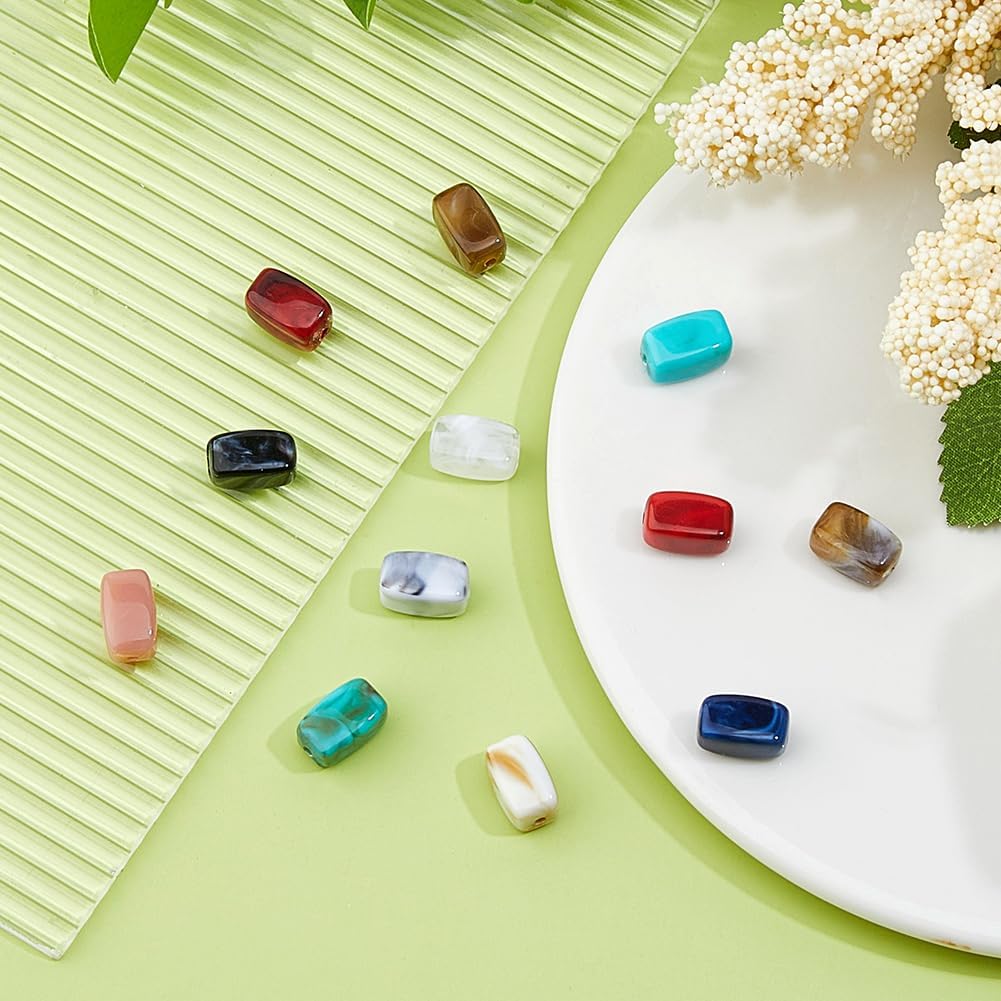 DICOSMETIC 135Pcs 9 Colors Imitation Gemstone Beads Bulk Large Acrylic Beads 13x7.5x7.5mm Cuboid Loose Spacer Bead Colorful Rectangle Marble Bead for Necklace Bracelet Earring DIY Jewelry Making - Image 4