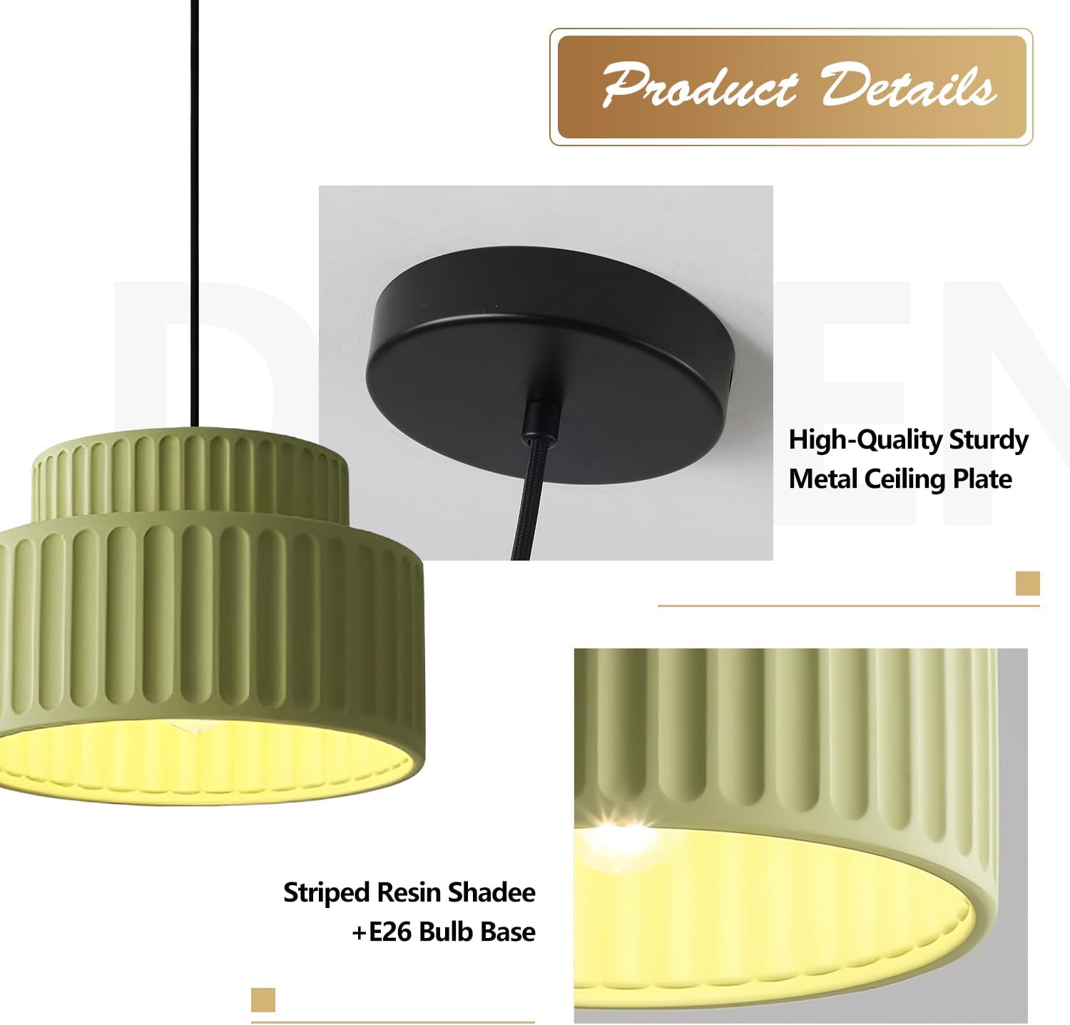 Contemporary Vintage Green Pendant Light Fixture One Light Industrial Kitchen Pendant Lighting Over Island Modern Minimalist Hanging Light with Resin Lampshade for Dining Room Bedroom MPL33-G