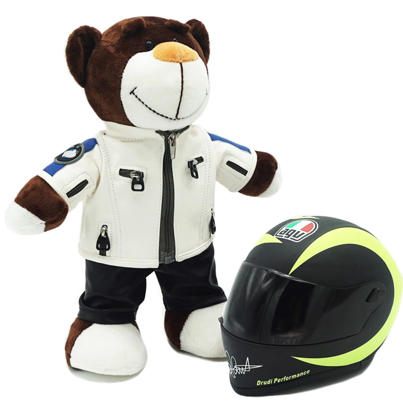 HTLNUZD Full Face Motorcycle Helmet with Stuffed Bear Jacket Clothes Dolls Motorcycle Bear Decoration Helmet for Pet Helmet (White-Sun) : Automotive
