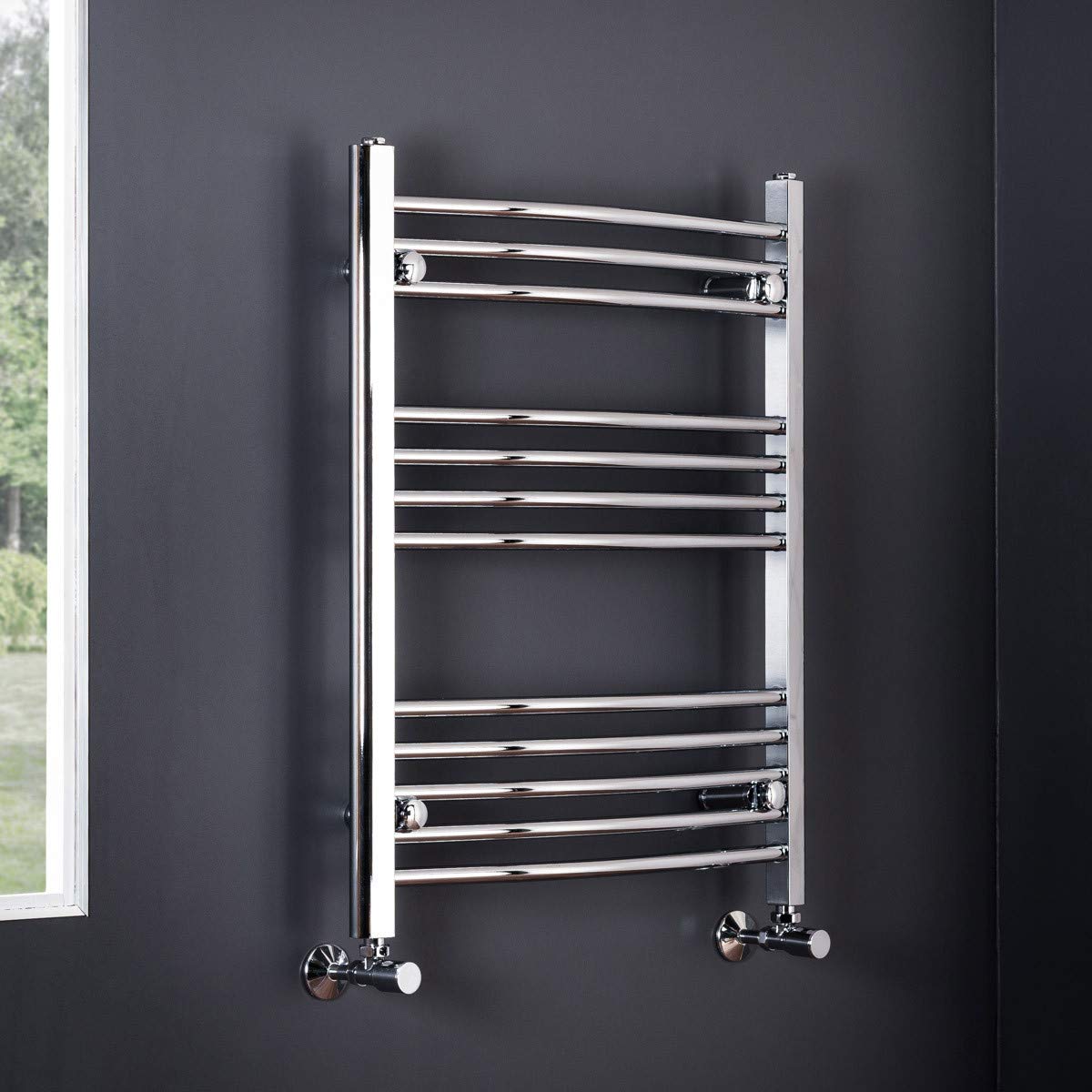 NRG Designer Bathroom Curved Heated Towel Rail Radiator Rad 750 x 600mm Chrome