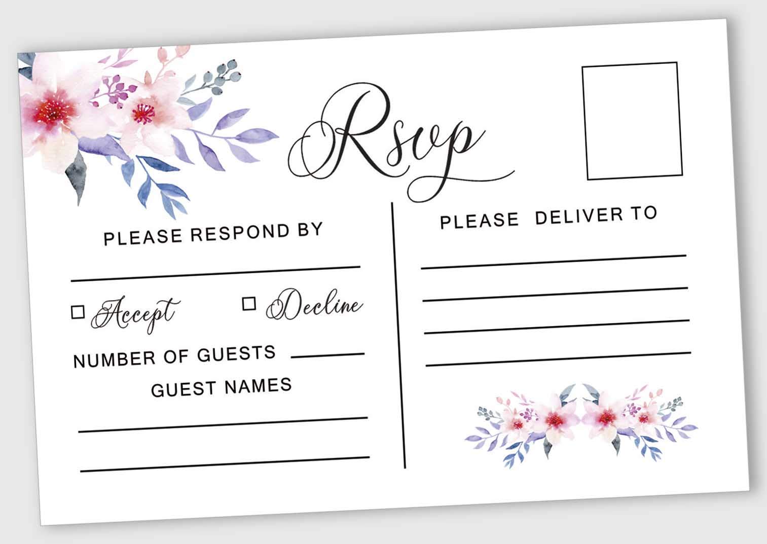 Cartes RSVP de mariage haut de gamme motif feuilles et fleurs pour papeterie raffinée