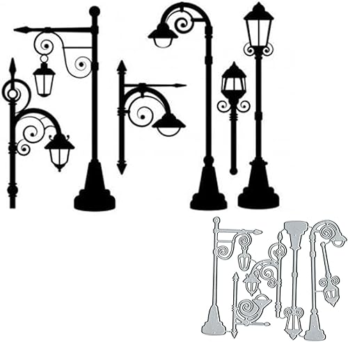 6 piezas de lámpara de calle troqueladas de metal, plantillas de corte de lámpara de calle de Feliz Navidad, bricolaje, álbumes de recortes, papel