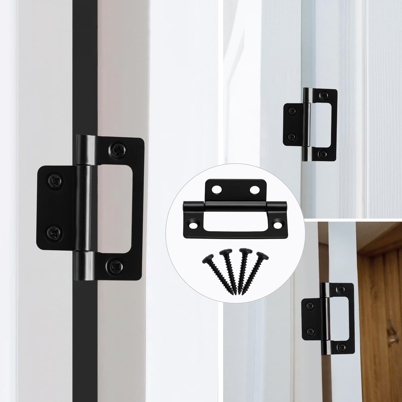 12 Pcs Flush Hinges Black 2 inch, No Mortise Hinges, Door Hinges Internal with Fixing Screws for Wooden Doors Windows, Boxes - Image 4