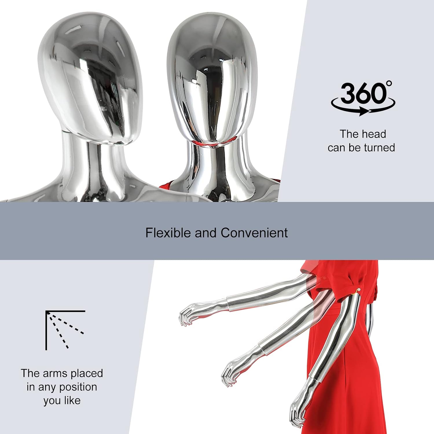 Female Mannequin Full Body Silver - 70” Detachable Woman Dress Form Mannequins Realistic Metal Base for Clothing Shops
