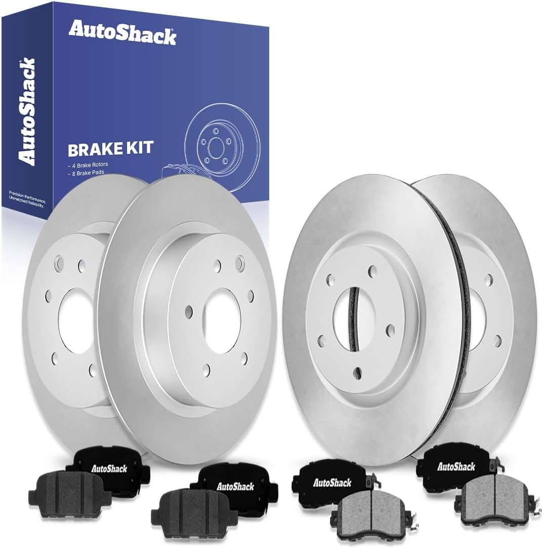 AutoShack Front & Rear Brake Rotors & Ceramic Pads for Nissan, Altima 2013-2023, AWD FWD L4 2.0L 2.5L V6 3.5L - E-Coated Drilled & Slotted - ShadowGuard