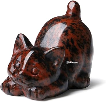 2" Red Obsidian Cat Crystal Statue Carved Room Decor Figurines for Natural Gemstones HomeCarved Healing Crystals Handcrafted Cute Lazy Lucky Sculpture Statue Kitten Gifts for Cat Lovers Women