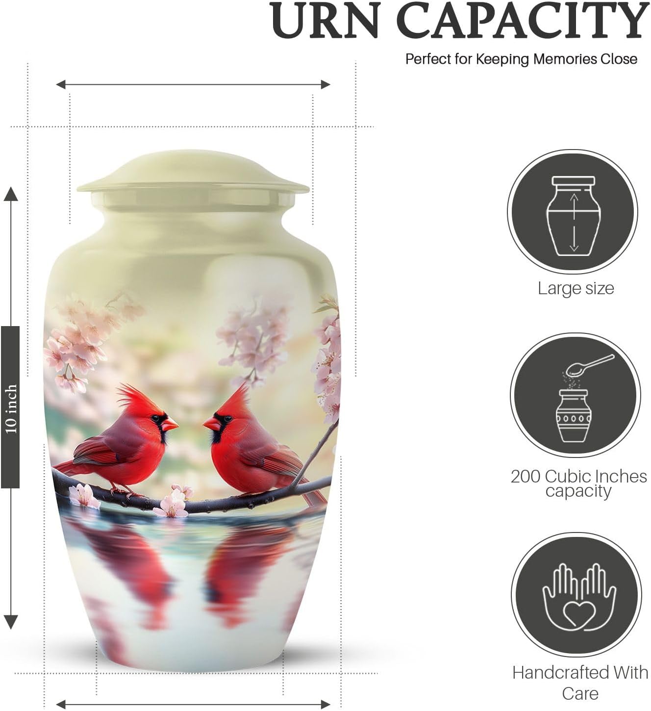 Cardinal Urns for Human Ashes Adult Female - Large Outdoor Funeral Cremation Urn for Adult - Burial Cardinal Memorial Gifts Urn - Funeral Urns with Cardinals for Human Ashes 10 Inch