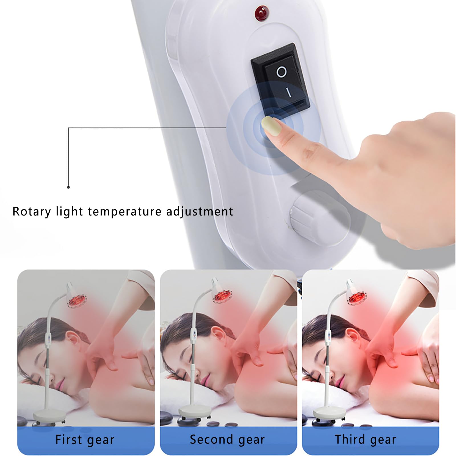 Lampada Per Terapia Verticale Rossa, Luce Per Terapia a Infrarossi Vicini, Temperatura a 3 Marce Regolabile, Testa Della Lampada E Angolo Del Braccio Regolabili, Sollievo Dal Disagio Per Saloni