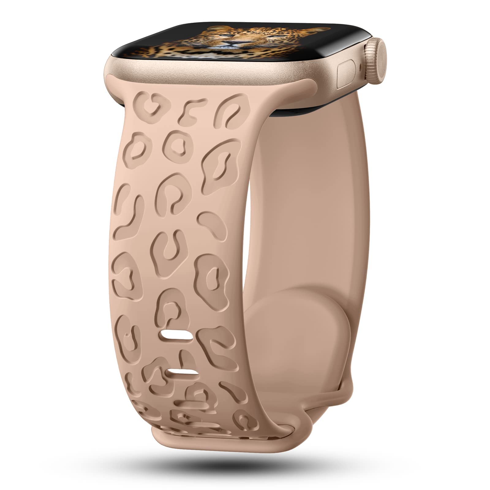 CreateGreat Engraved Bands Compatible with Apple Watch Band 40mm 41mm 38mm 42mm 44mm 45mm 46mm 49mm, Leopard Pattern Soft Silicone Strap Compatible
