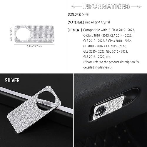 Miniatura 3 de 1797 Bling Accessories - Funda para manija de guantera para Mercedes Benz A, C, E, M, S, CLA, CLS, GL, GLA, GLC, Clase W177, W205, W213, W219, W212,