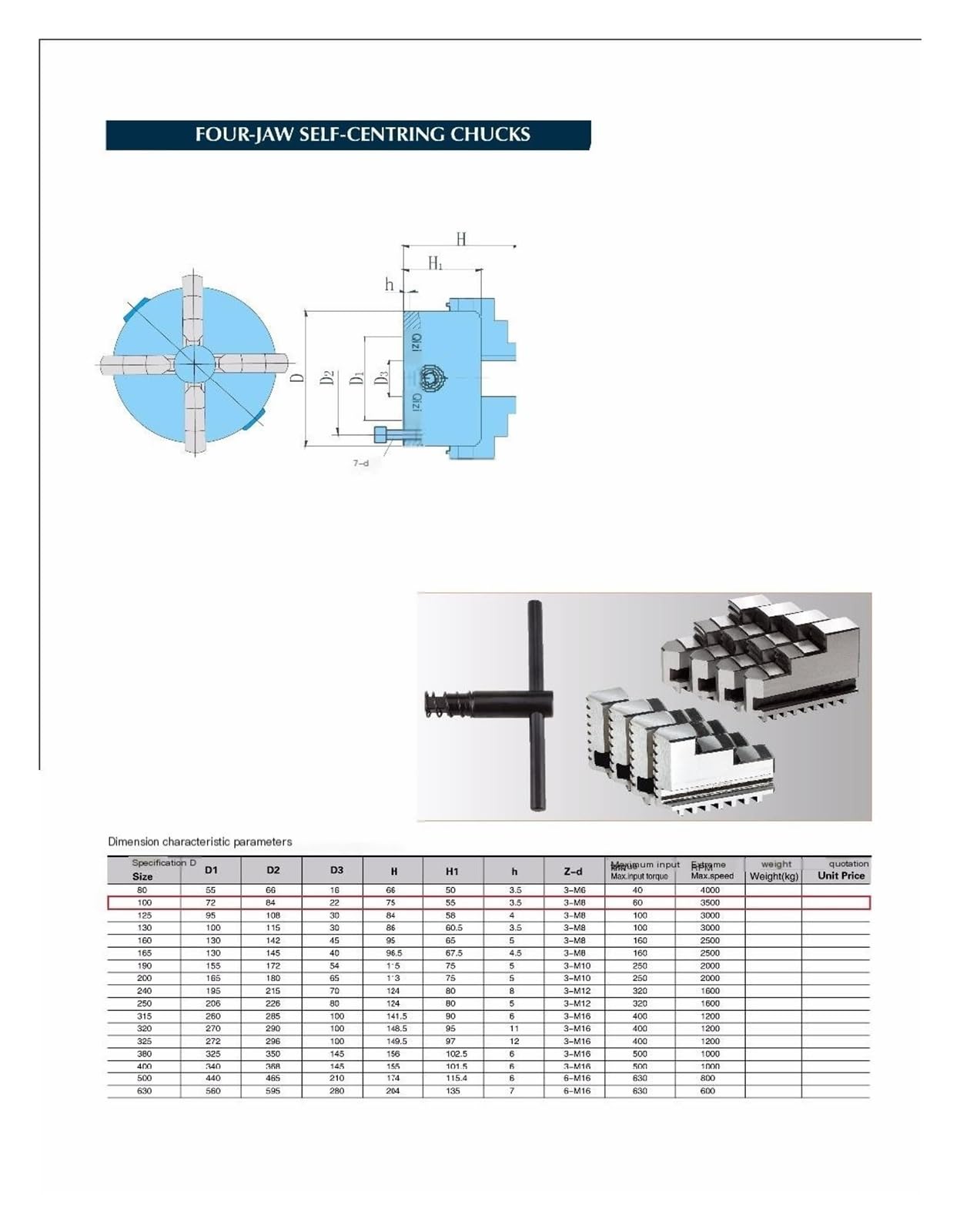 Portabrocas de torno de 4 mordazas autocentrante de 100 mm y 4 pulgadas K12-100 - Herramienta de montaje duradera y compacta for tornos de metal