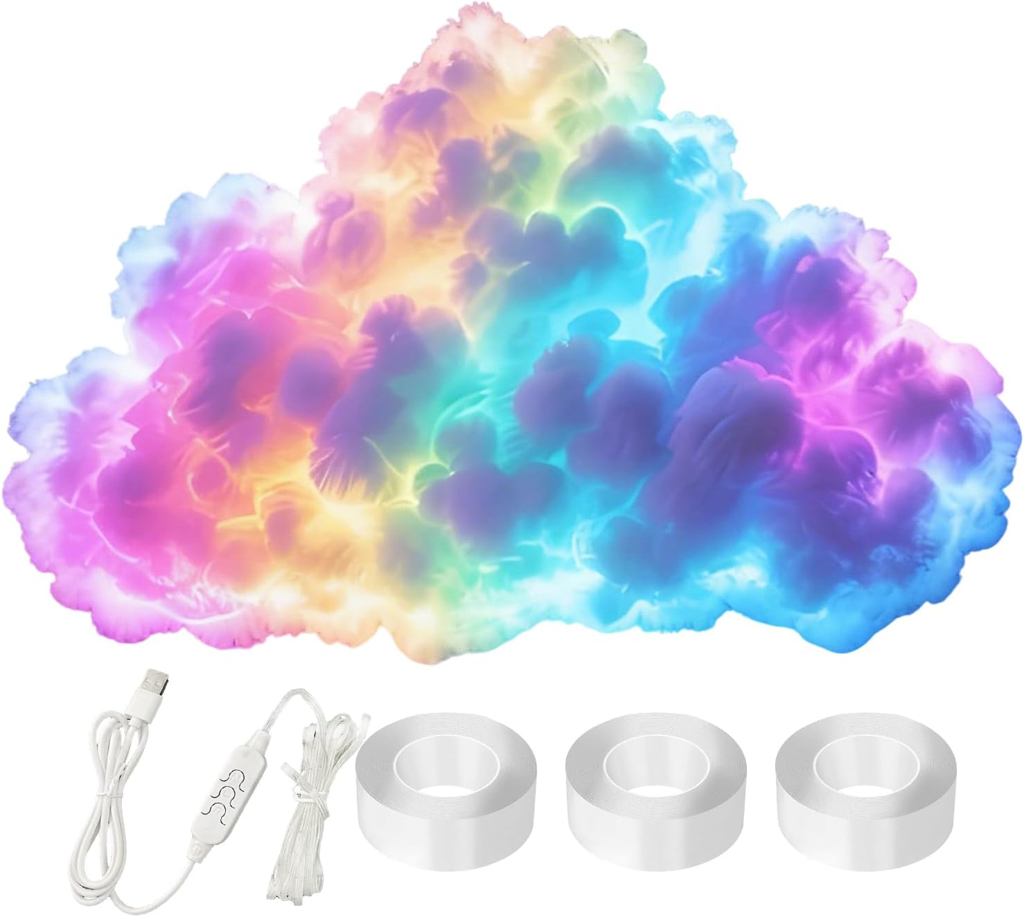 3d Ambient Light, Usb Led Lamp for Desktop, Living Room, and Celebration with Fiber Cotton Construction, Thundercloud Led Set Provides Dynamic Mood Lighting for Office, Home, Party, and Festival Decor