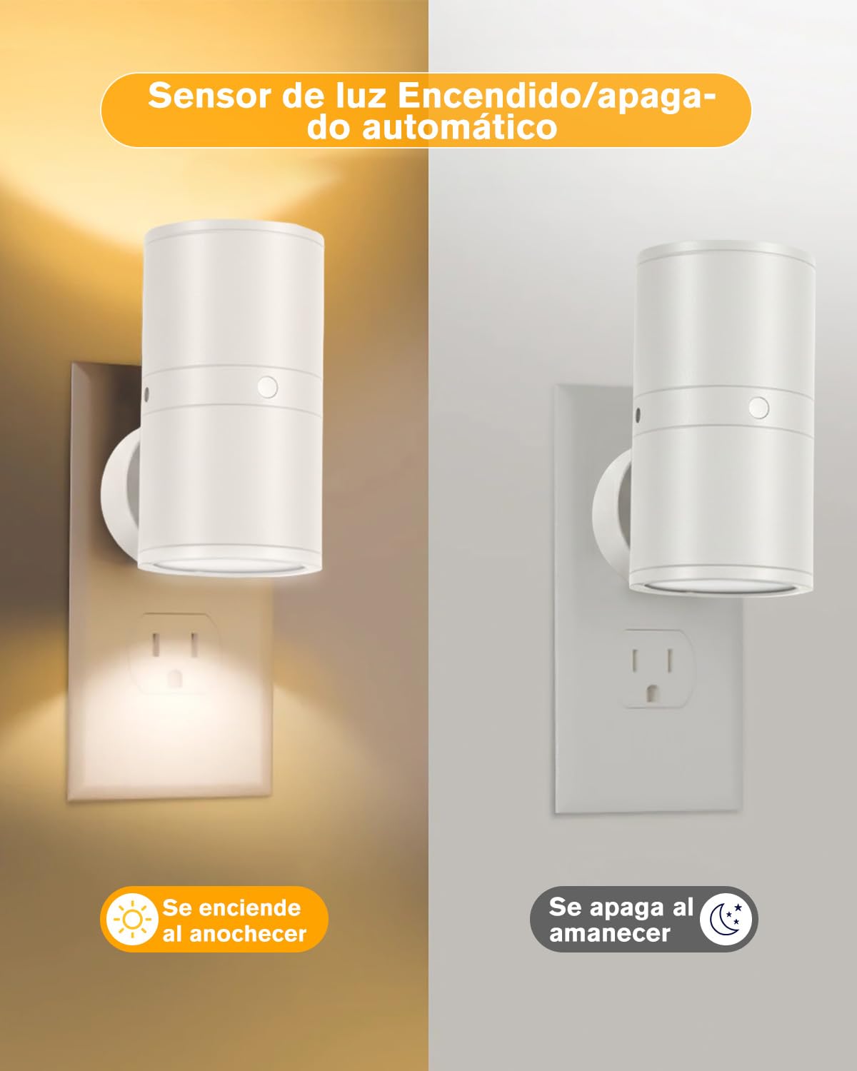 Enchufe de luz nocturna led, luz nocturna infantil enchufadas en la pared, Sensor del atardecer al amanecer, Blanco suave 3000K-4500K, Brillo ajustable de 0-100LM, Luzes nocturnas dimmables blanco