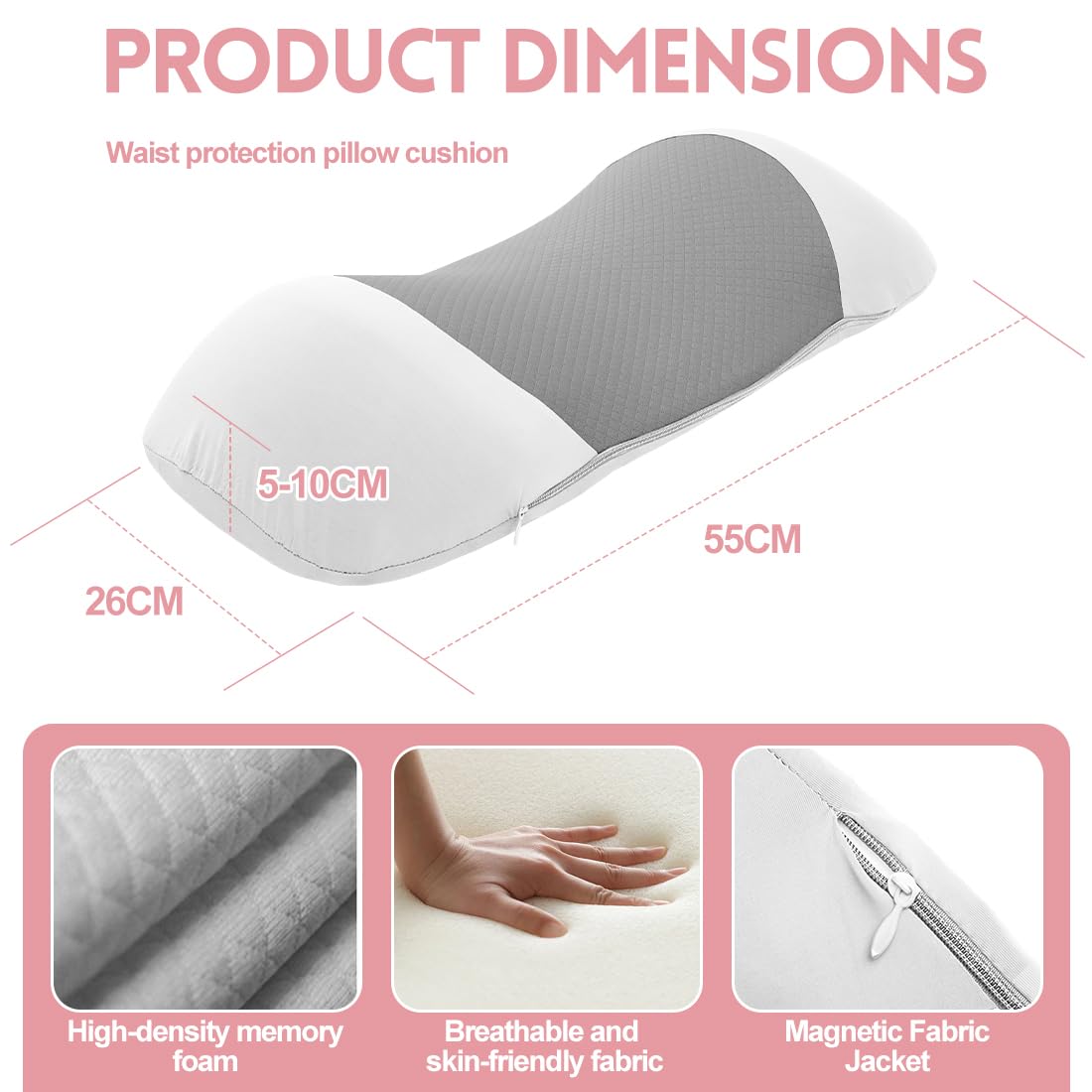 Cuscino lombare in memory foam, cuscino supporto schiena ergonomico per sedia ufficio, sedile auto e divano domestico