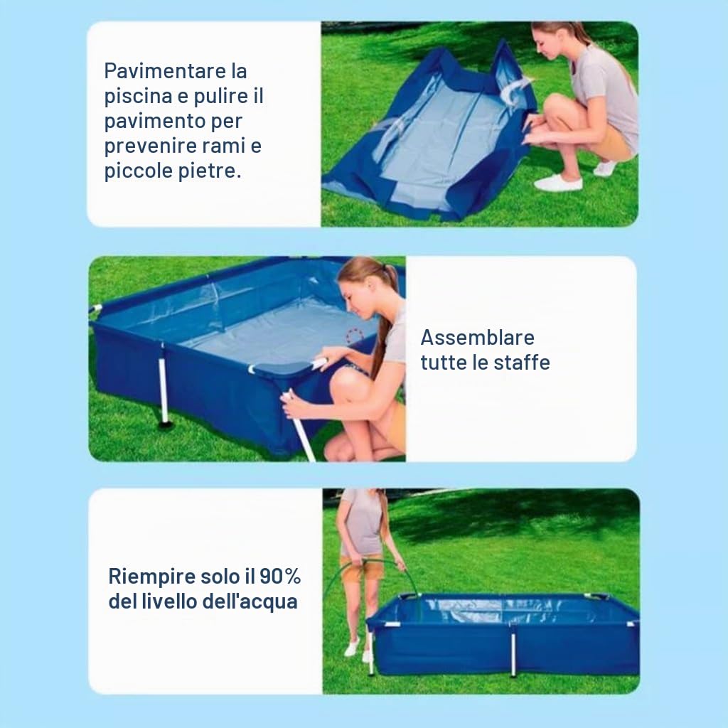 Piscine Con Telaio Piscina Rettangolare In Metallo 120/150/180 Cm Piscina Pieghevole Home Stand Frame for Cortile Interno Ed Esterno Facile Da Montare(180 * 140 * 60cm)