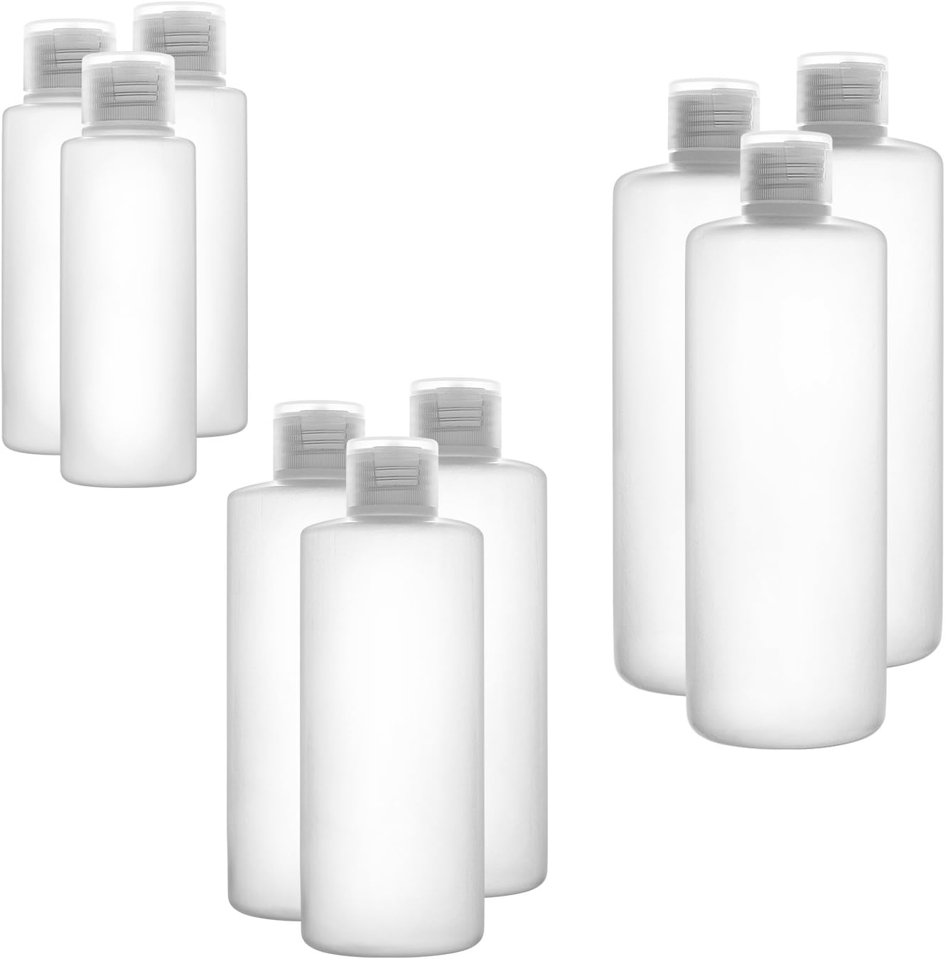 Doubtless Bay Refillable Shampoo Conditioner Bottles with Flip Cap 9 pack Travel Squeeze Container Plastic Soft Body 100ml/3oz+200ml/6oz+400ml/13.5oz Each 3pcs (Shampoo 9pack)
