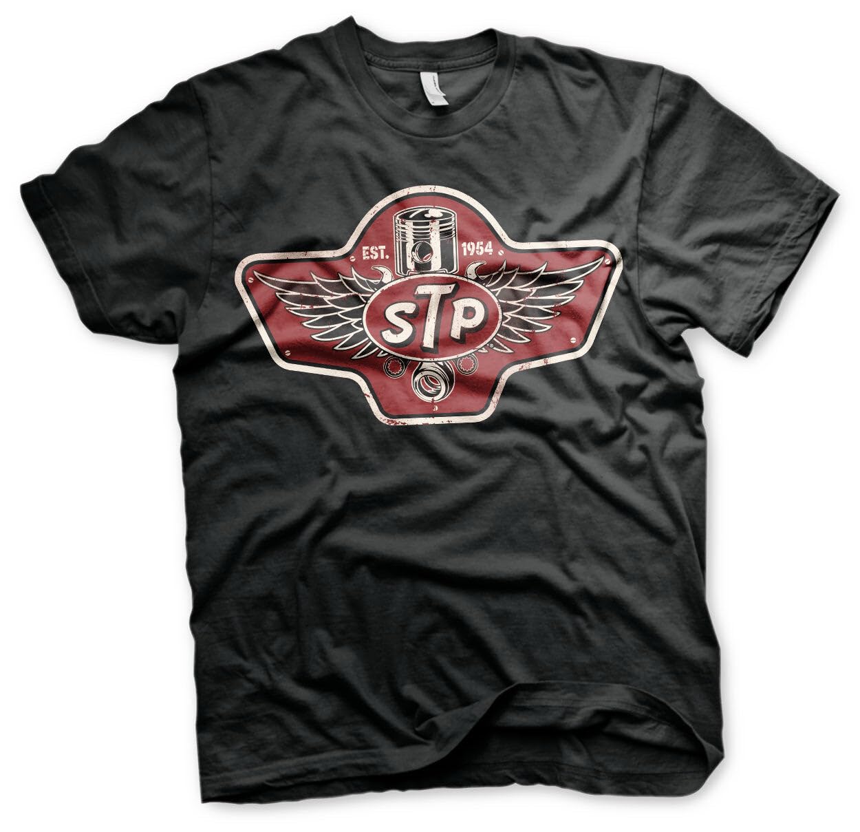 STP Officially Licensed Piston Emblem Mens T-Shirt (Black)