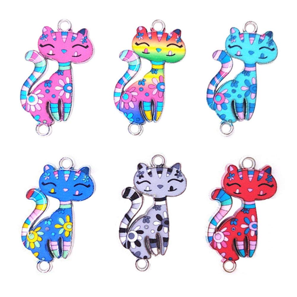 SiegYmaSiegYma Mixed Color Cat Charm Animal Cute Cat Enamel Pendant, 30 Pcs DIY Making Necklace Bracelet Earring Connector Charms for Jewelry Making Alloy Accessories (B)