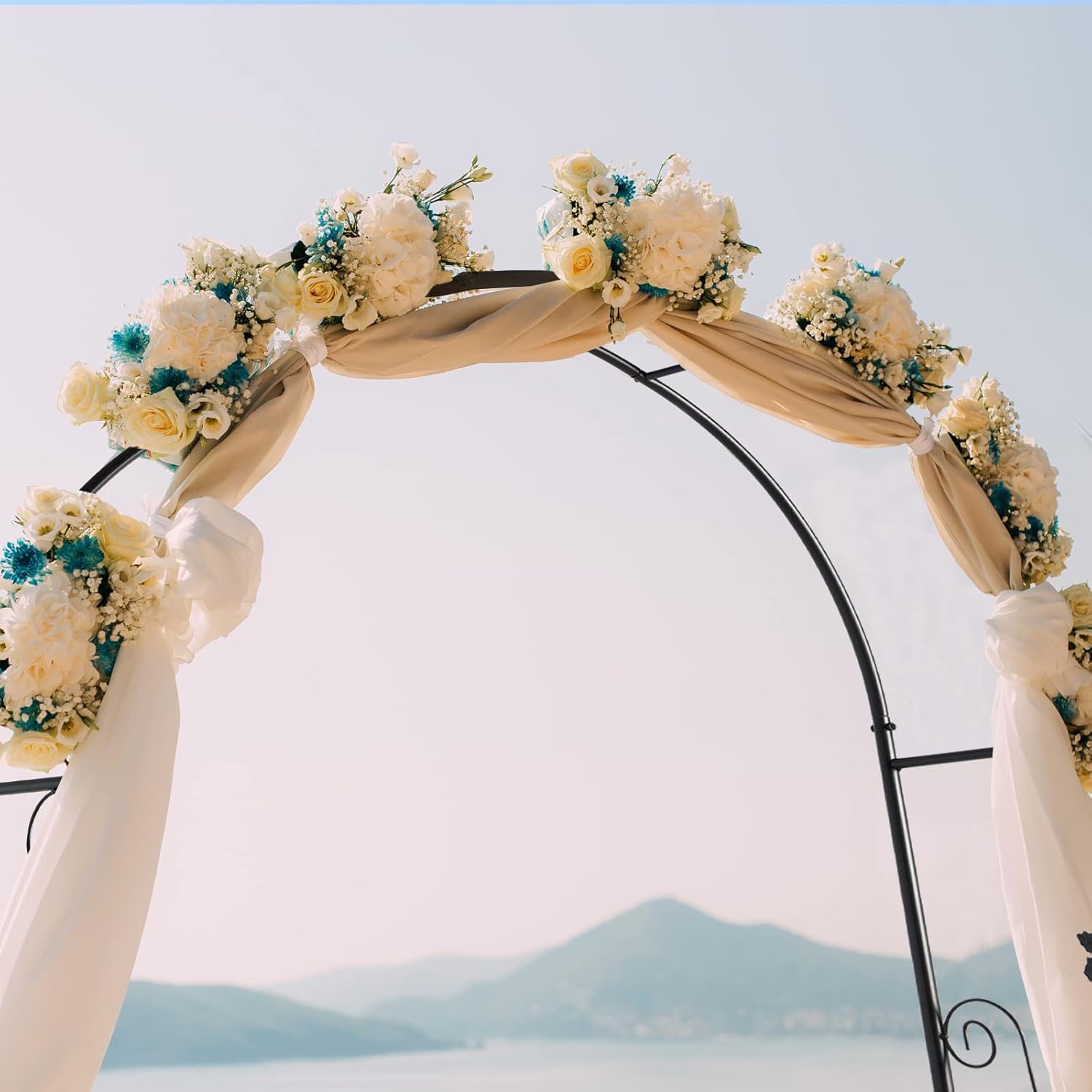 Metal Garden Arch with Gate - Elegant Trellis Archway for Climbing Plants, Wedding Arbor with Door, Perfect for Outdoor Party Decorations and Ceremonies