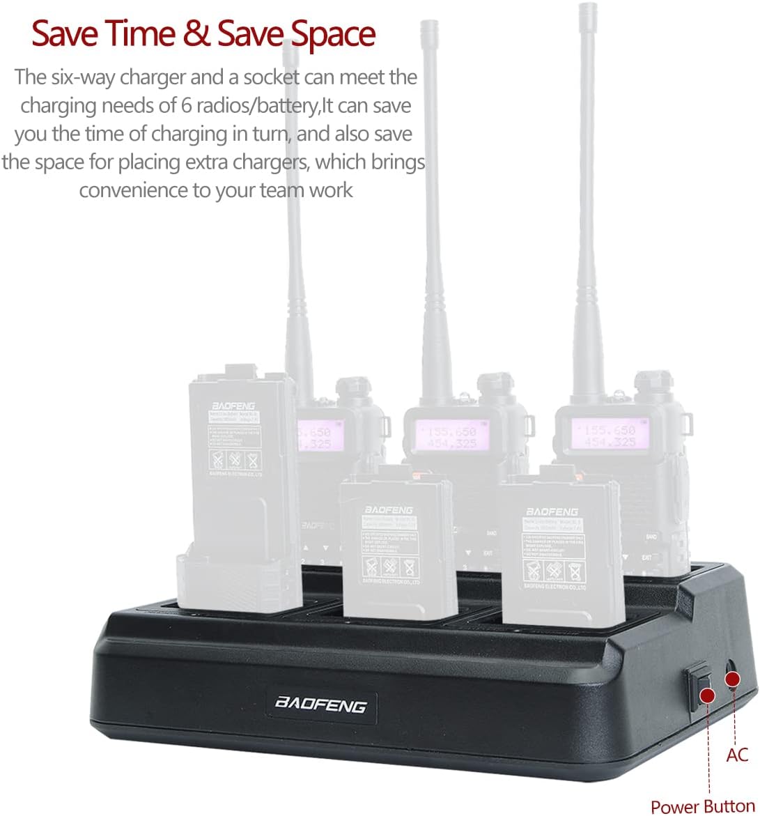 Baofeng UV-5R Six Way Charger Two Way Radio Multi Unit Charger Station for UV-5R UV-5R+ UV-5RE UV-5RTP UV-5X3 BF-F8HP RT-5R RT-5RV MK4 Radio and Battery,with Extra Programming Cable : Electronics