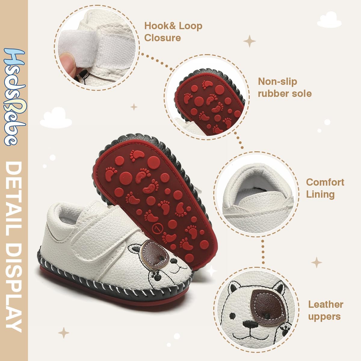 HsdsBebe Baby Boys Girls Pu Leather Hard Bottom Walking Sneakers Toddler Rubber Sole First Walkers Infant Cartoon Slippers Crib Shoes - Image 6