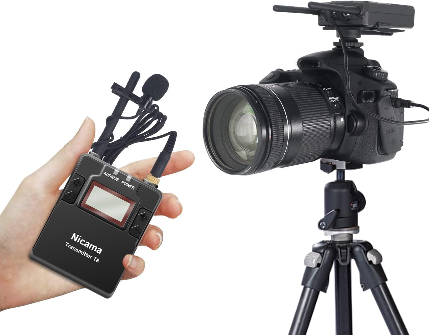 Nicama WLM8 UHF bezprzewodowy mikrofon krawatowy do aparatu DSLR Nikon Sony (TX+RX)