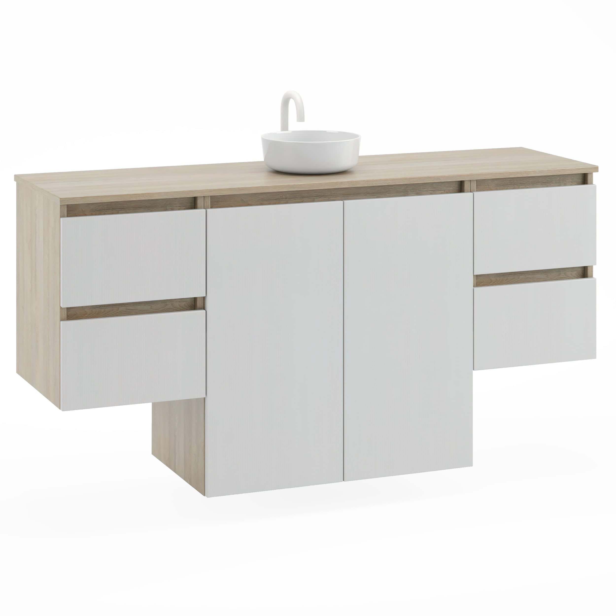 Randalco Indiana 64" Vanity + Vessel Sink | Toasted Oak Wood White Fronts | 64 X 35 X 18 in