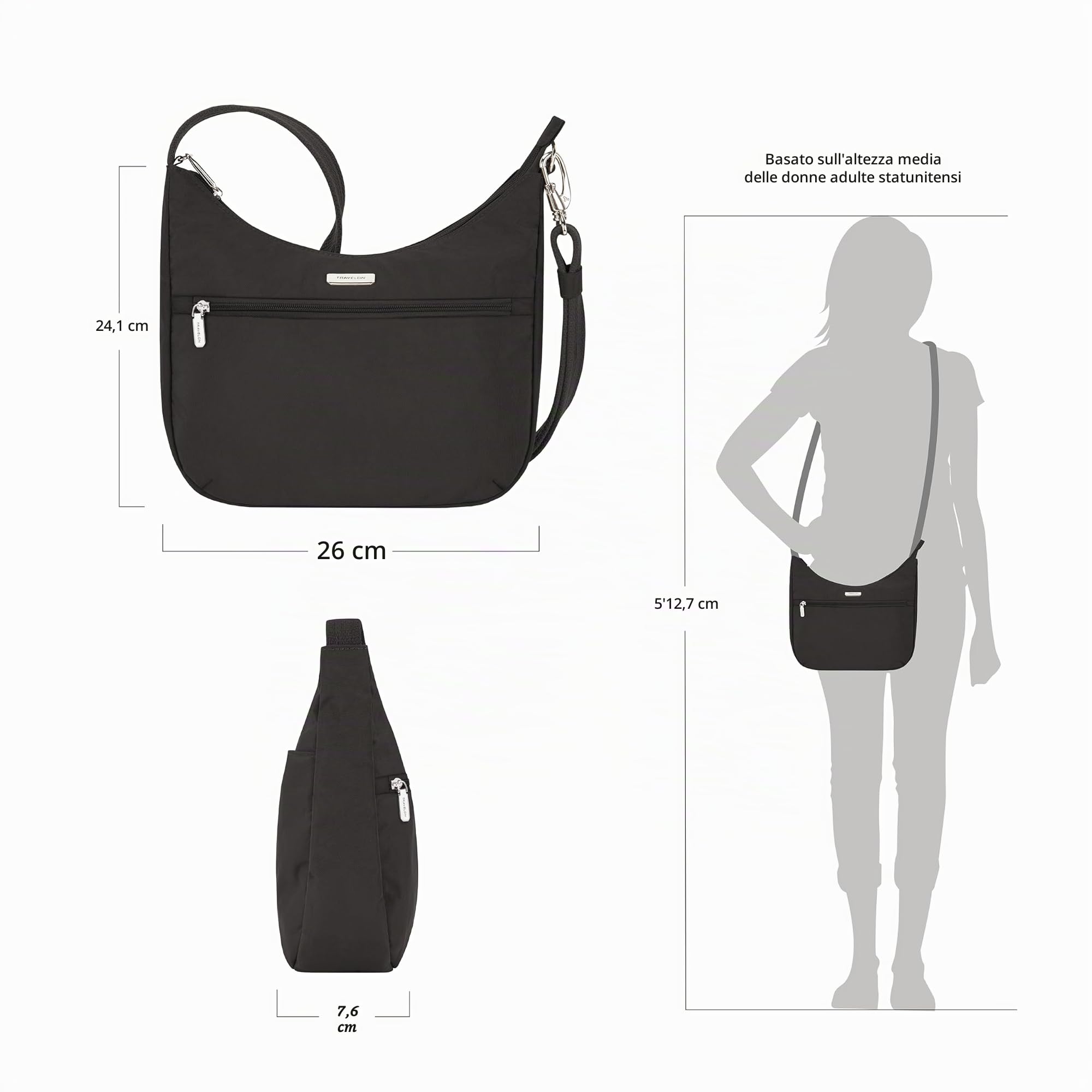 Travelon Essentials Borsa a tracolla, Hobo Unisex - Adulto