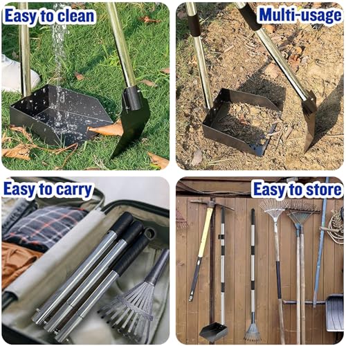 Bamda Pooper Scooper, Dog Pooper Scooper With Adjustable Long Handle, Durable Metal Rake &Tray & Spade For Large Medium Small Dogs, Poop Scoop For Collect Pet Feces, Leaves, Stones And Soil- 3Pack - 7