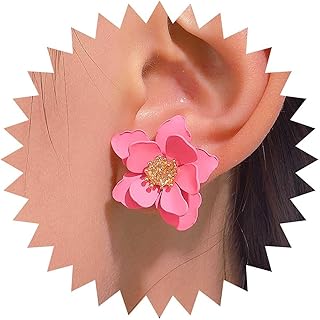 Cybche Boho Acrílico Rosa Pendientes De Flores Pendientes De Flores De Color Rosa Grandes Pendientes Florales De Resina Pendientes De Pétalos De Flores De La Vendimia Joyas Para Las Mujeres