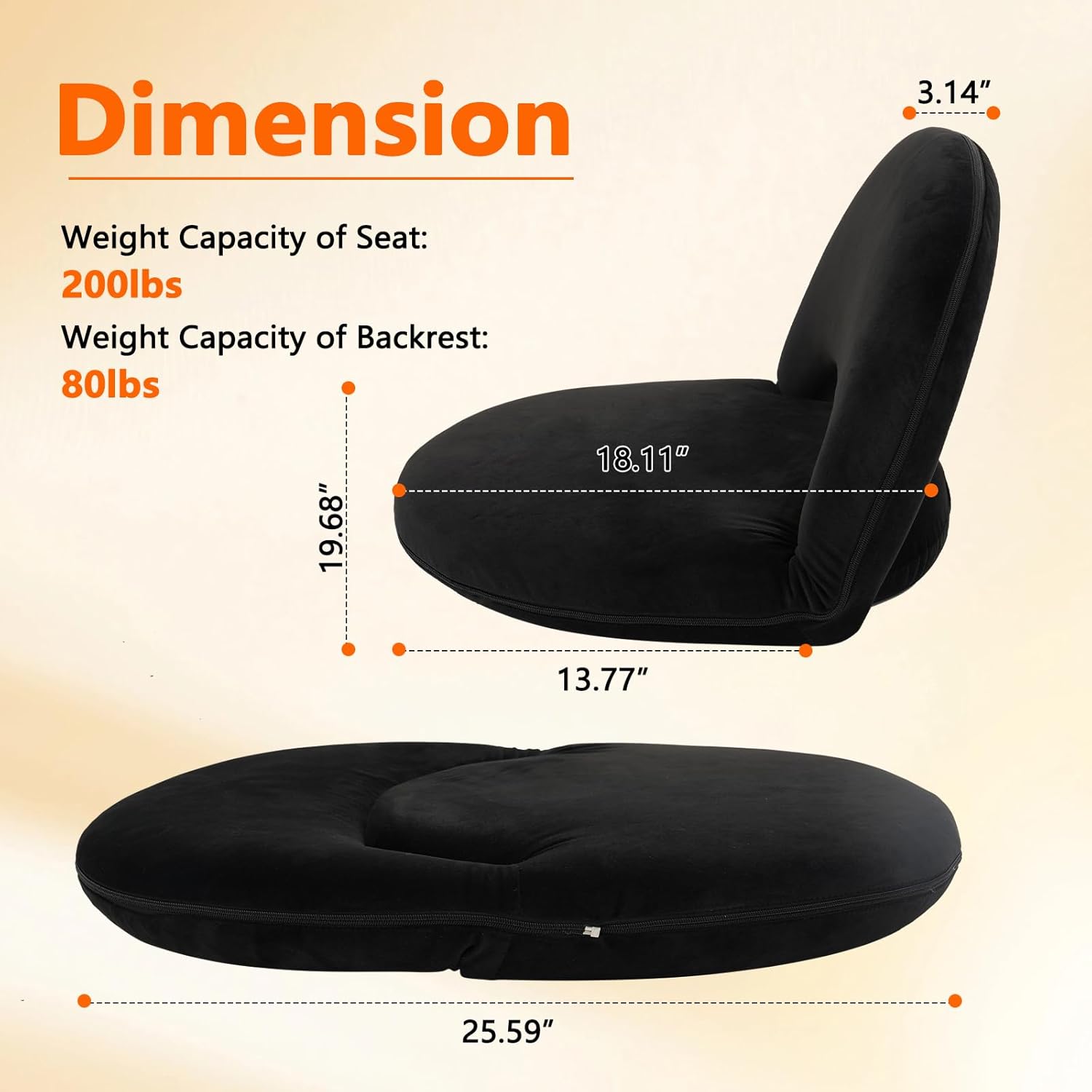 KLASIKA Adjustable Floor Chair with Back Support Foldable Meditation Chair Portable Stadium Seats Recreation Bleacher Seat Versatile Beach Video-Gaming Reading,Black 2Packs