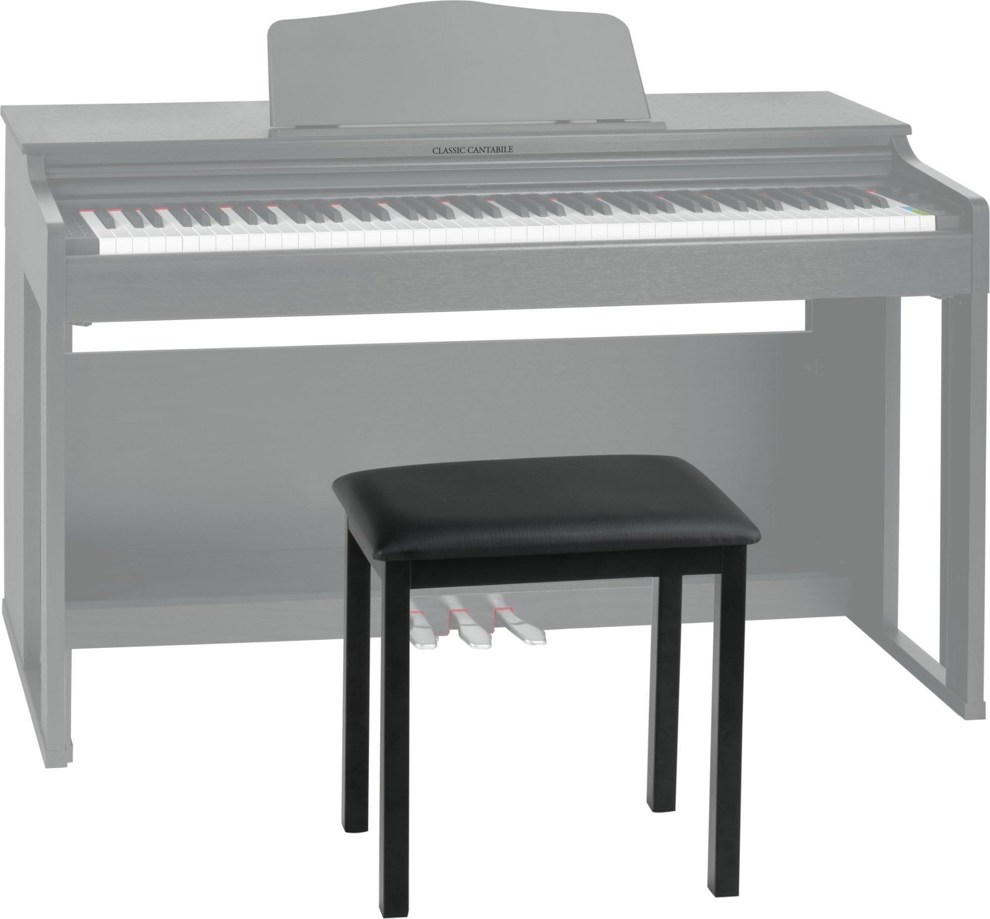Funkey B100 Panchetta per Pianoforte nera, Con gambe in metallo stabili | Seduta imbottita nera in pelle sintetica, Dimensioni (LxPxA): 44 x 30 x 50 cm, Protezione per parquet in plastica