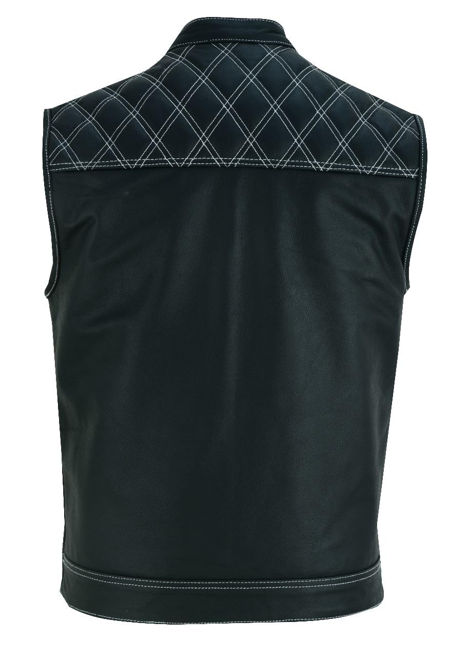 SOA Men's Motorcycle Diamond White Stitching quilted Leather Biker Club Style Vest