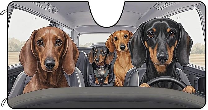 Car Windshield Sunshade Dachshund Dog Family Vehicle Front Windshield Sunshade UV Ray Reflector Sun Protector Sun Shade Visor, Keep Vehicle Cool, 55" x 30"