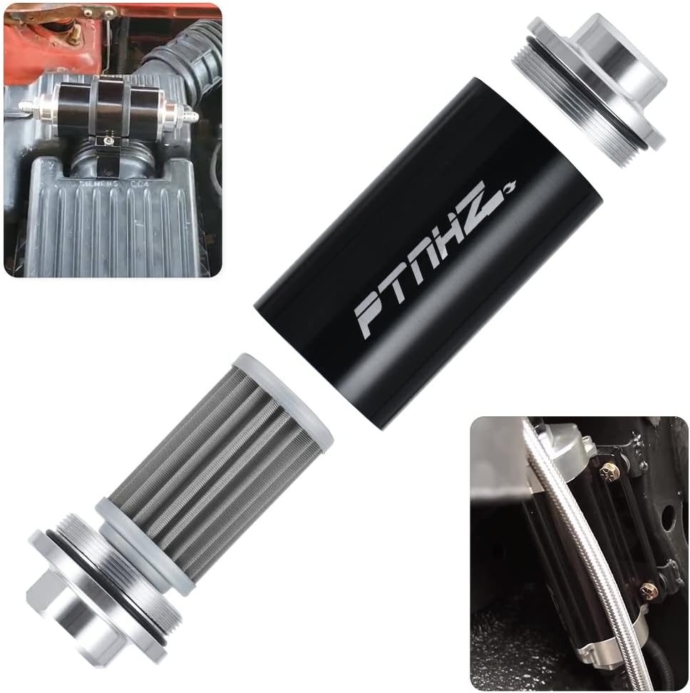 PTNHZ Universal 58mm Inline Fuel Filter w/ 6AN 8AN 10AN Adapter Fittings & Fuel Filter Mounting Bracket (100 Micron)